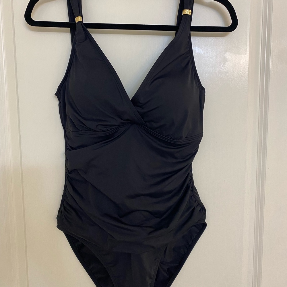 Lauren Ralph Lauren Black One Piece Swimsuit with V-Neck